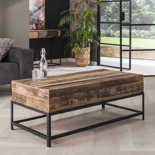 Table basse rectangulaire bois recyclé brut PRETORIA