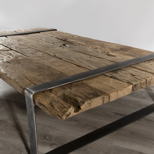 Table basse rectangulaire bois teck recyclé métal MATT