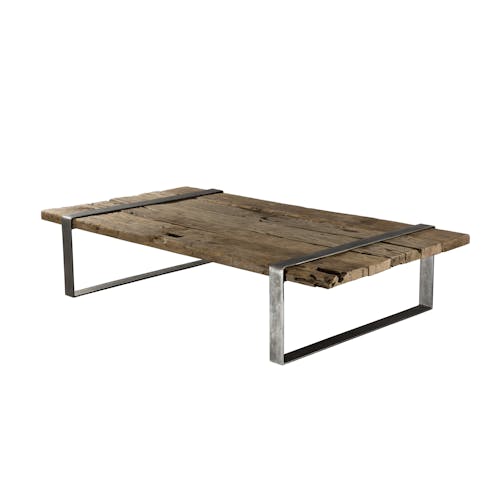 Table basse rectangulaire bois teck recyclé métal MATT