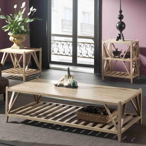 Table rectangulaire en bois clair de style bord de mer