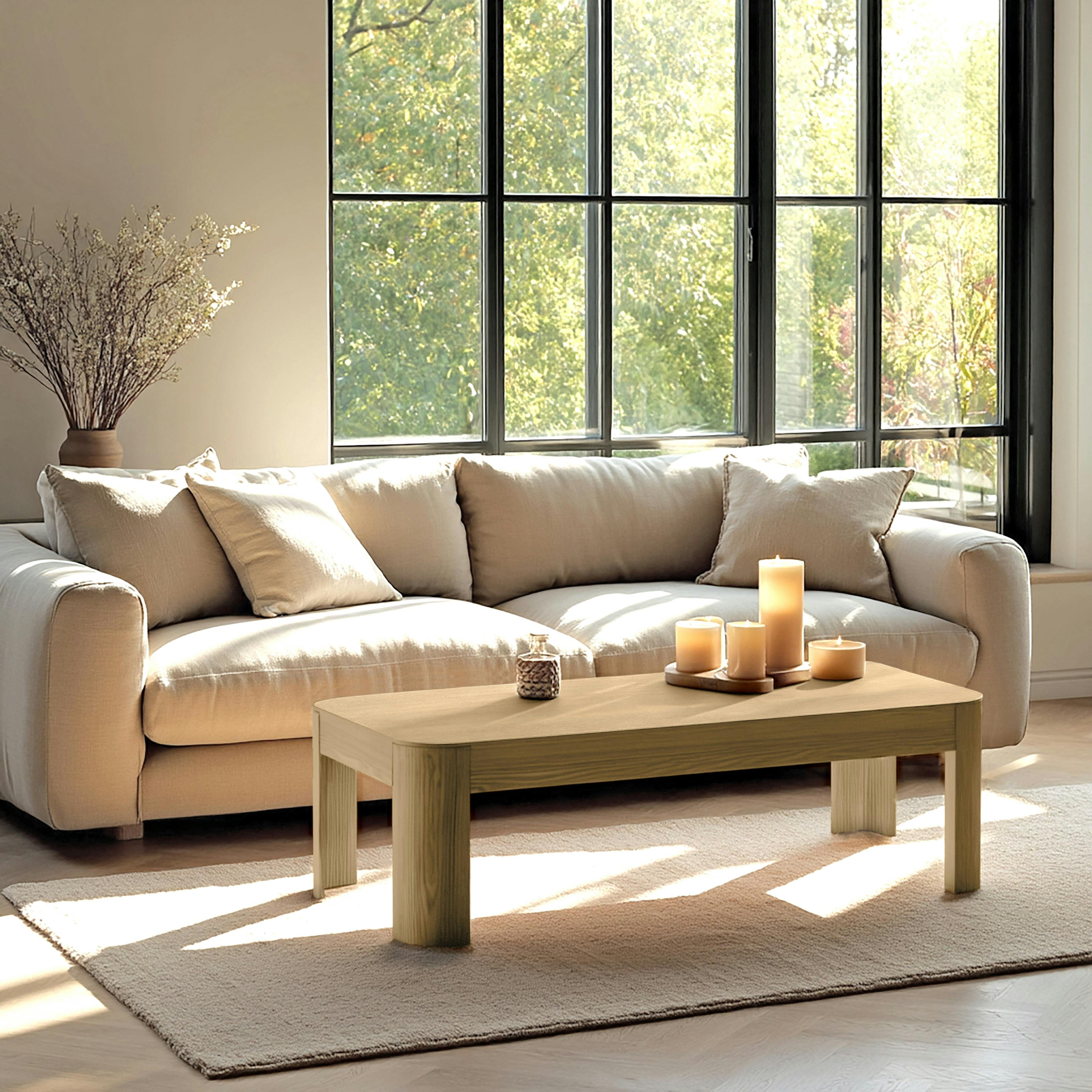Table basse rectangulaire couleur naturelle design arrondi VELAR