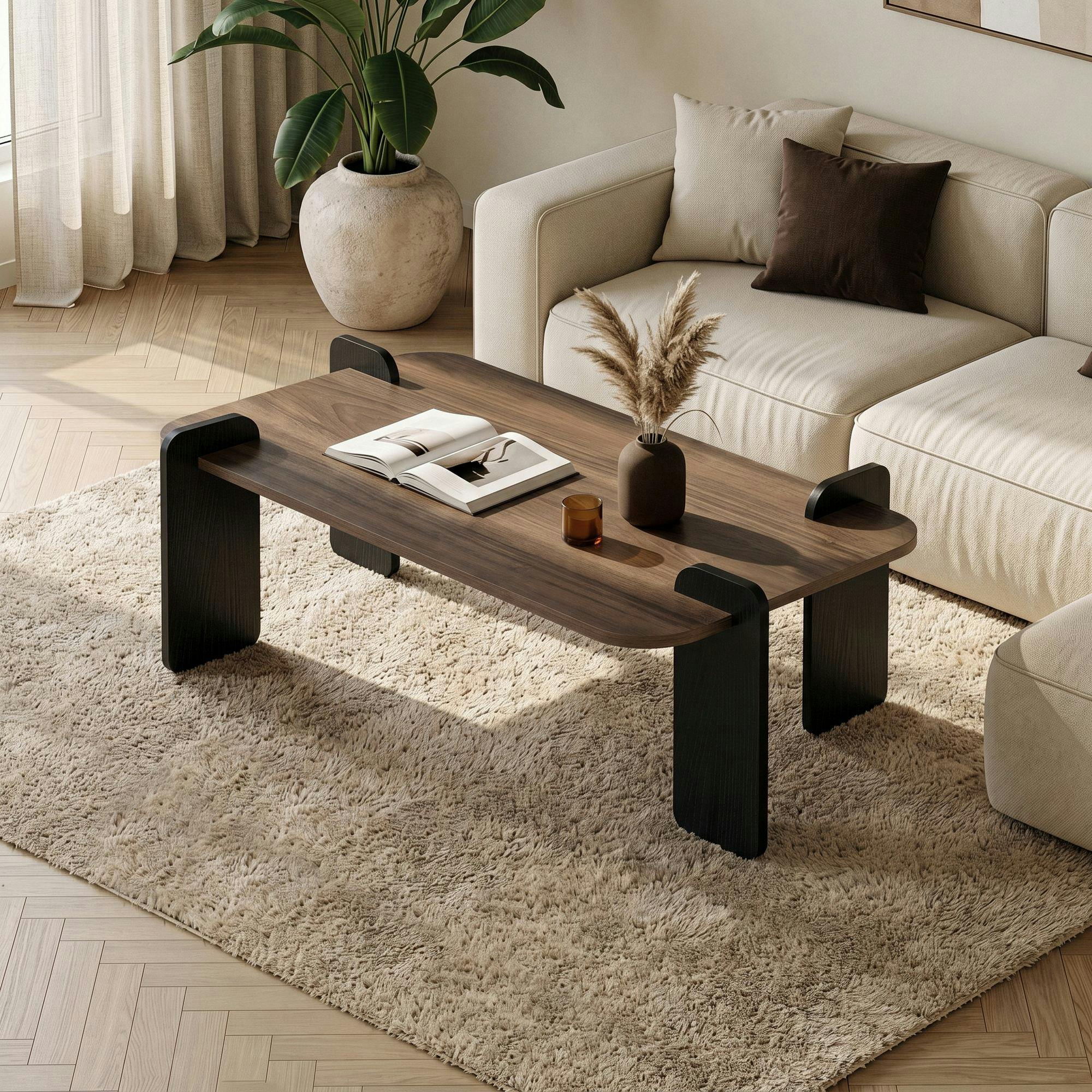 Table basse rectangulaire décor noyer et bois noir MARFA