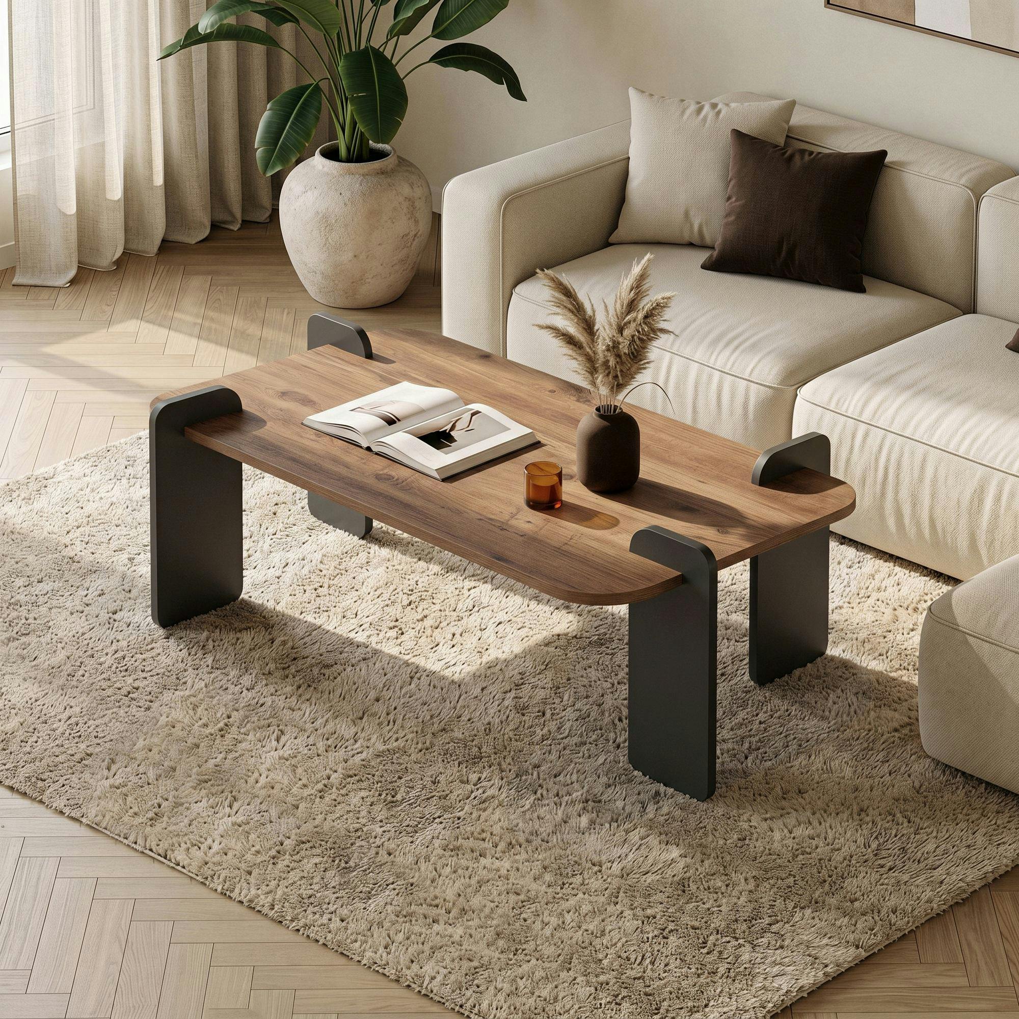 Table basse rectangulaire décor pin et anthracite MARFA