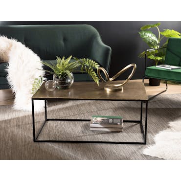  Table basse rectangulaire en metal dore et noir de style contemporain