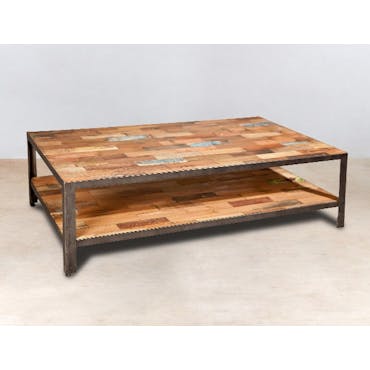  Table basse rectangulaire en bois recycle et metal de style industriel