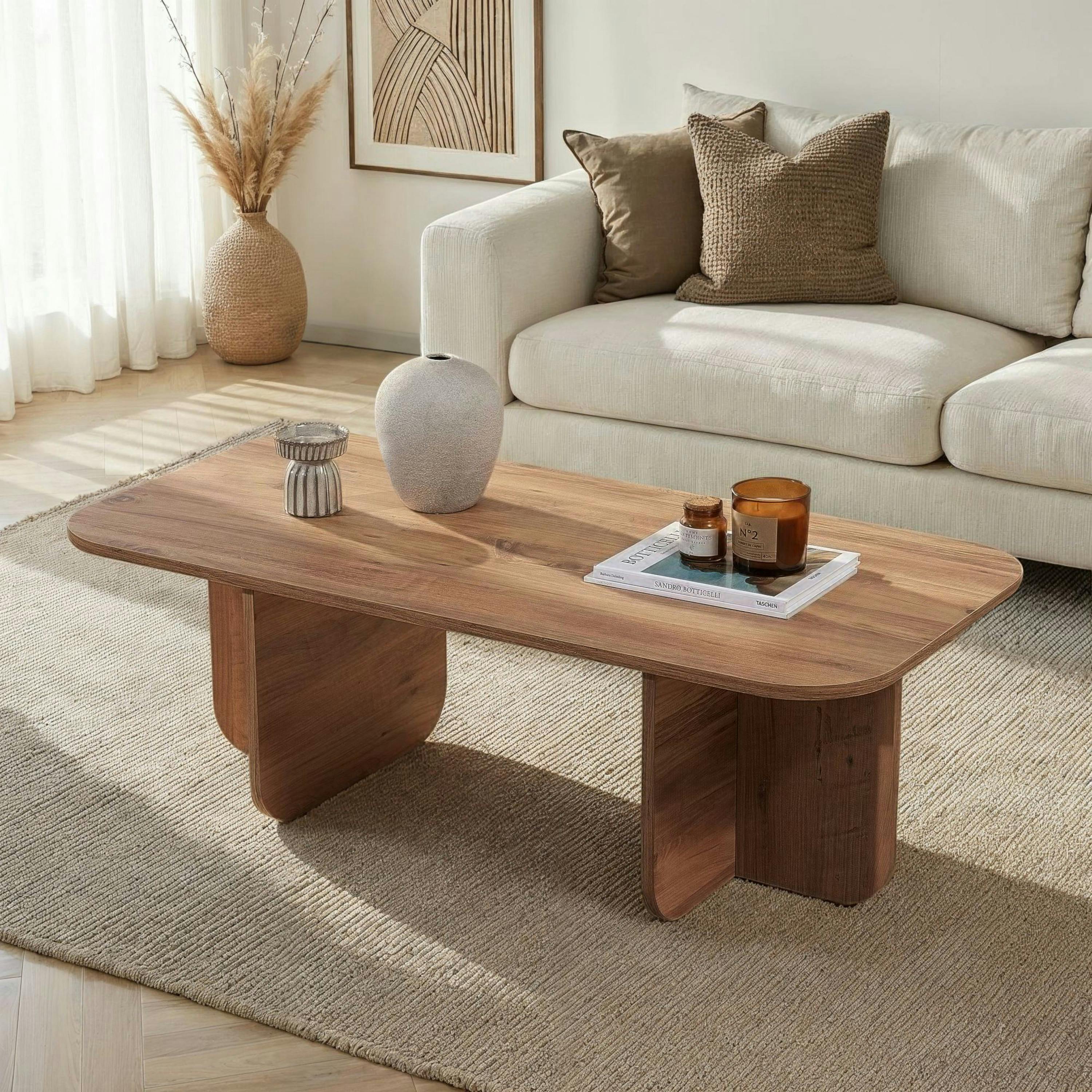 Table basse rectangulaire effet pin bords ronds MARFA