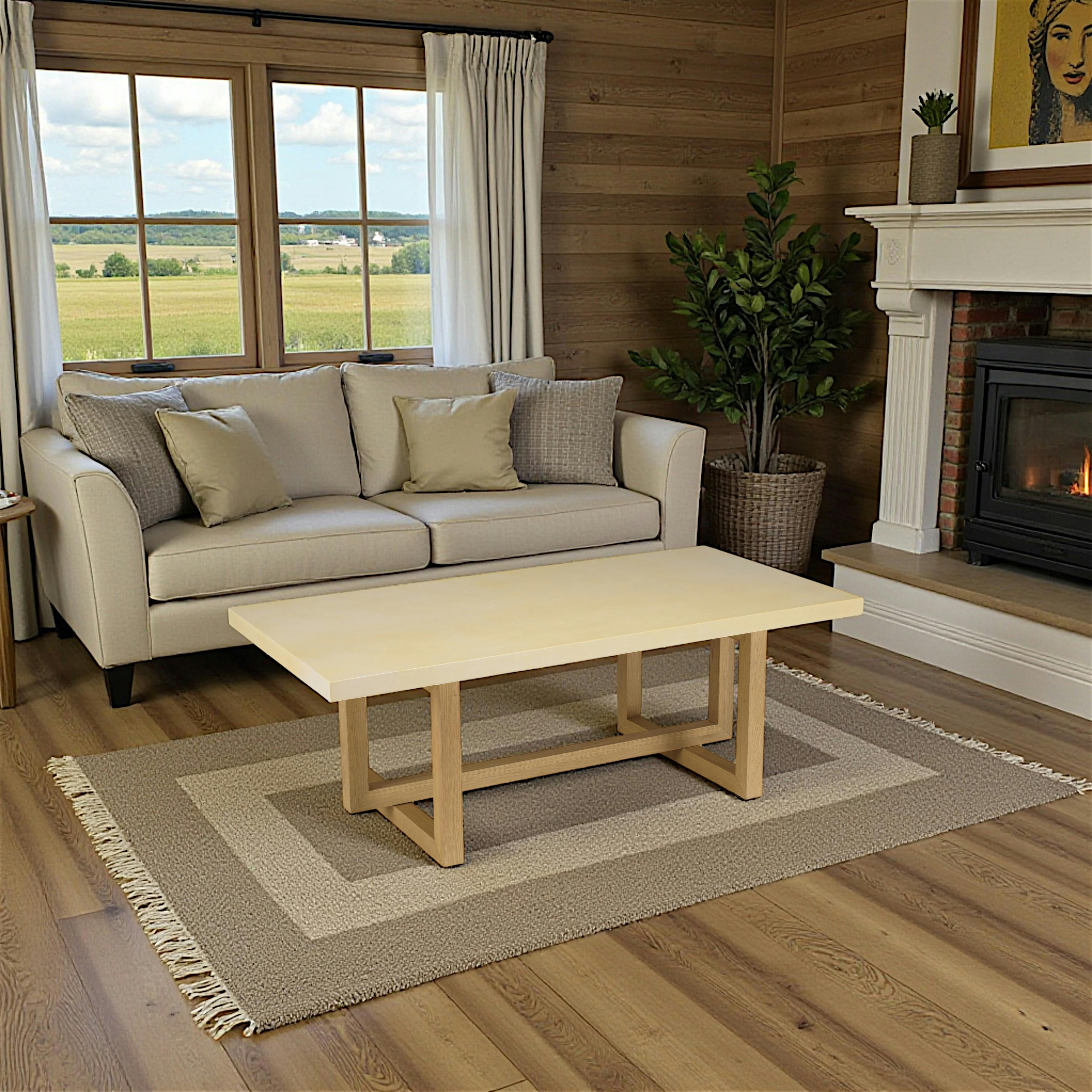 Table basse rectangulaire en béton pied bois design BRASILIA