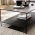 Table basse rectangulaire en metal noir deux plateaux de style contemporain