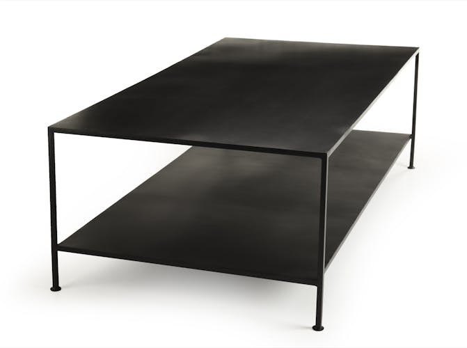 Table basse rectangulaire en metal noir deux plateaux de style contemporain