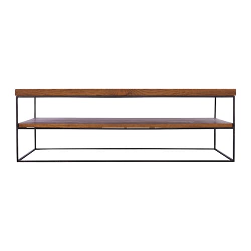 Table basse en bois massif chene et metal deux plateaux de style contemporain