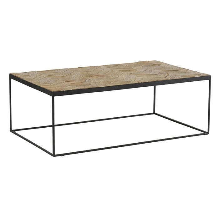 Table basse rectangulaire en bois et metal noir de style exotique