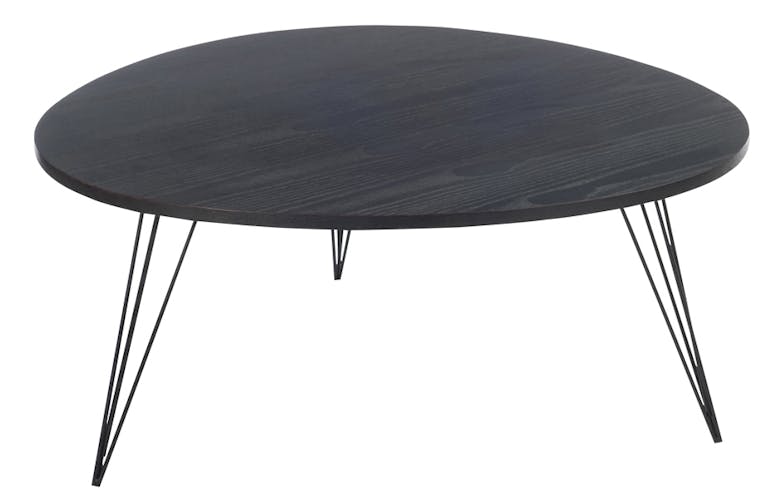 Table basse rétro en bois noir pieds métal D90cm