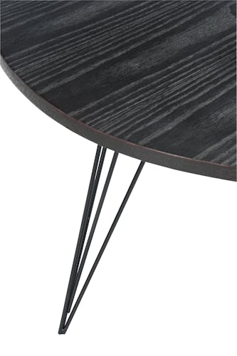 Table basse rétro en bois noir pieds métal D90cm