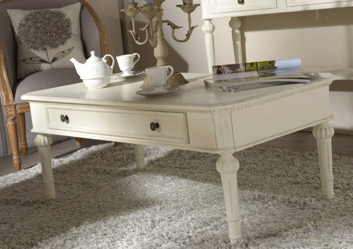 Table basse rectangulaire en bois blanc de style romantique