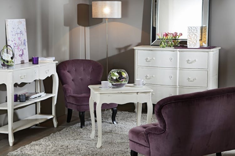 Table basse rectangulaire en bois blanc de style romantique