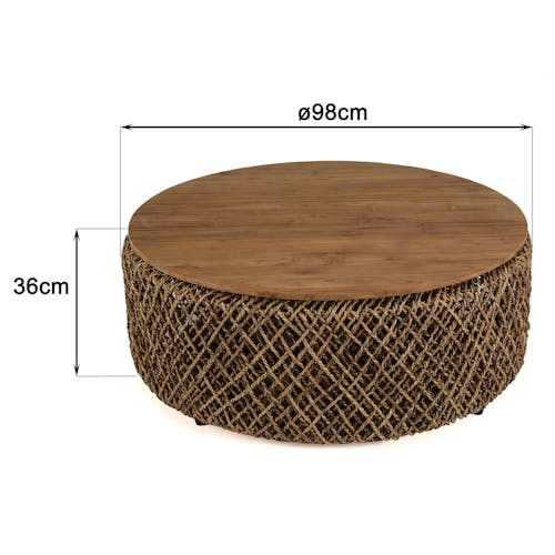 Table basse ronde 98 cm fibre tressée et bois SWING