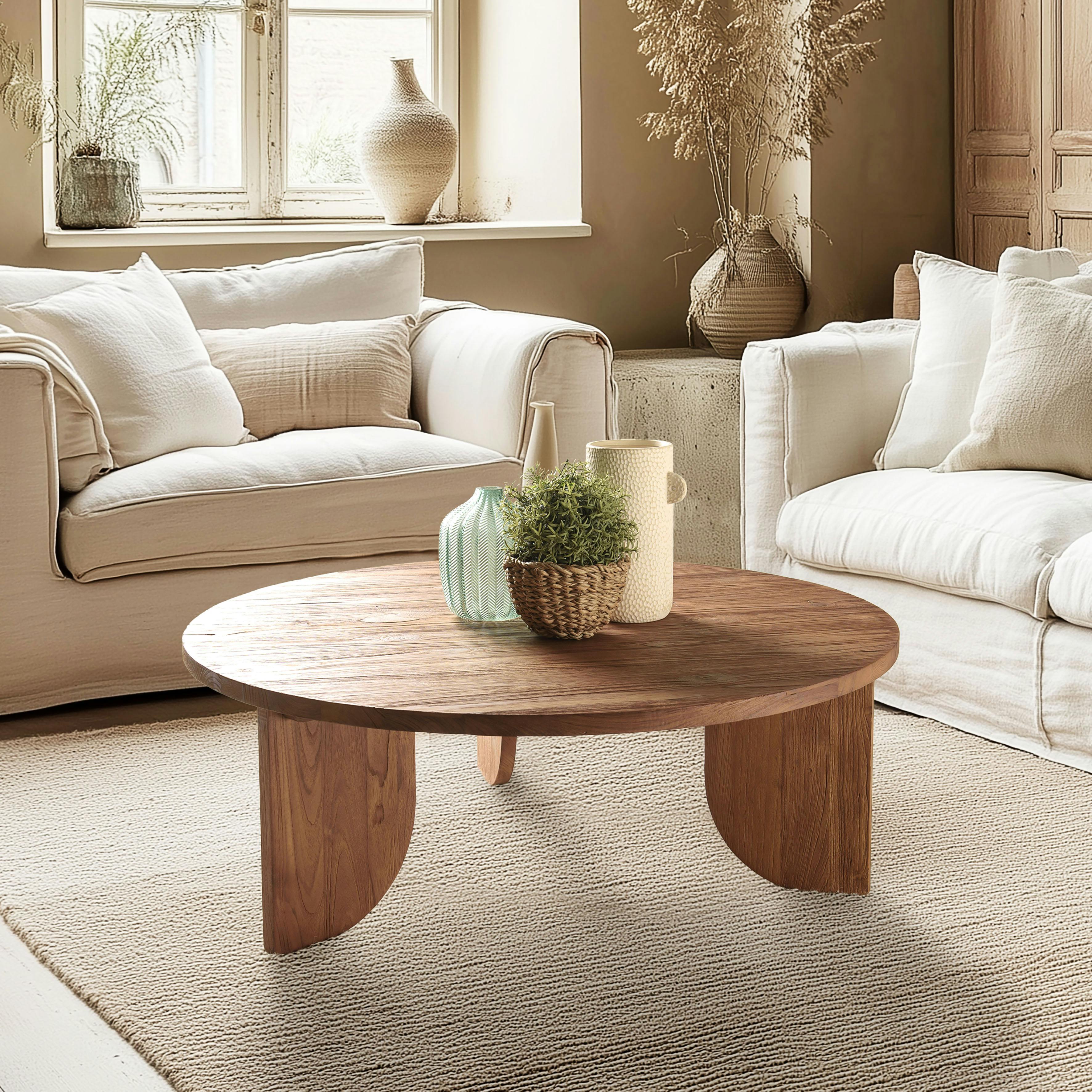 Table basse ronde 100x100cm en bois de teck recyclé SWING