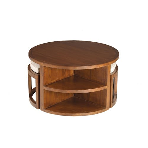 Table basse ronde en bois avec tabourets de style exotique