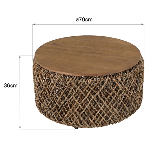 Table basse ronde 70 cm fibre tressée et bois SWING