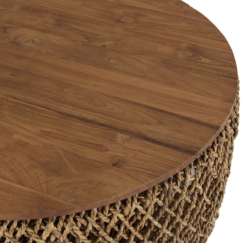 Table basse ronde 83 cm fibre tressée et bois SWING