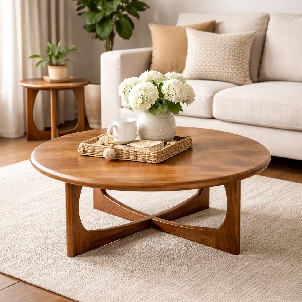 Table basse ronde à piètement ajouré Ø70 cm ALMA