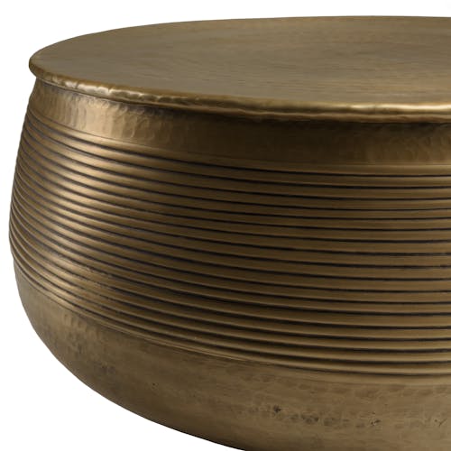 Table basse ronde alu doré strié style antique NADOR