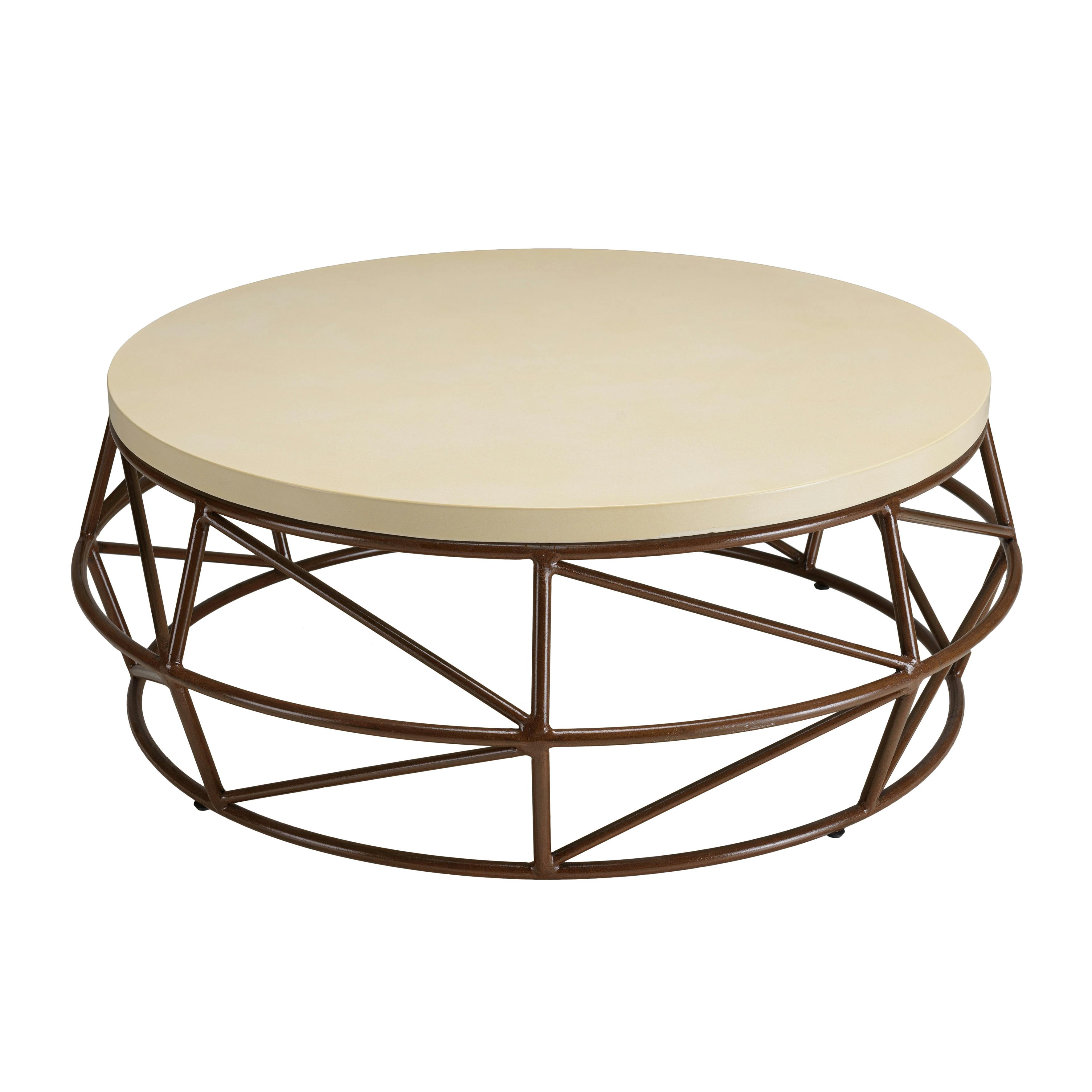 Table basse ronde béton beige 100 cm pied métal géométrique BRASILIA