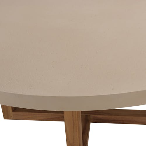 Table basse ronde béton beige pieds bois croisés DIKA