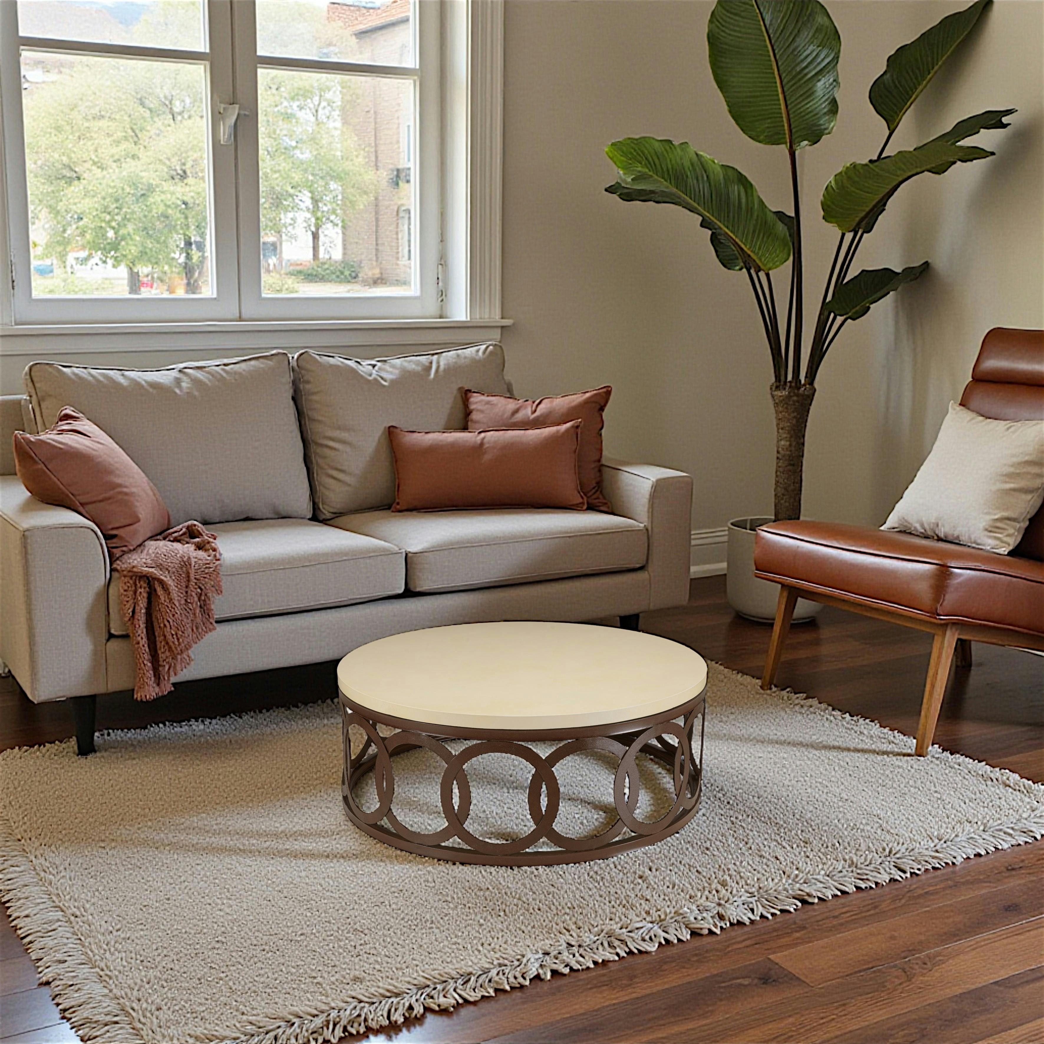 Table basse ronde béton et métal 105 cm pied chaîne BRASILIA