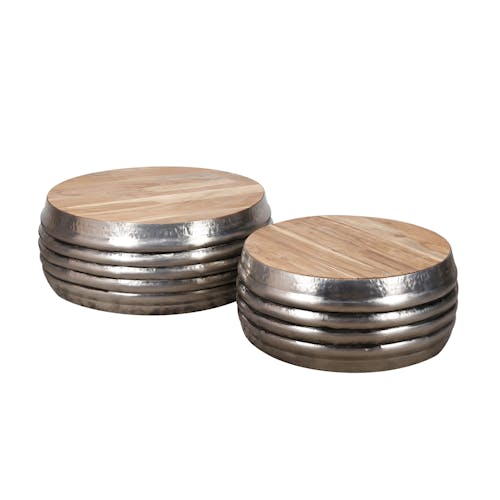 Tables rondes gigognes en bois et metal de style industriel