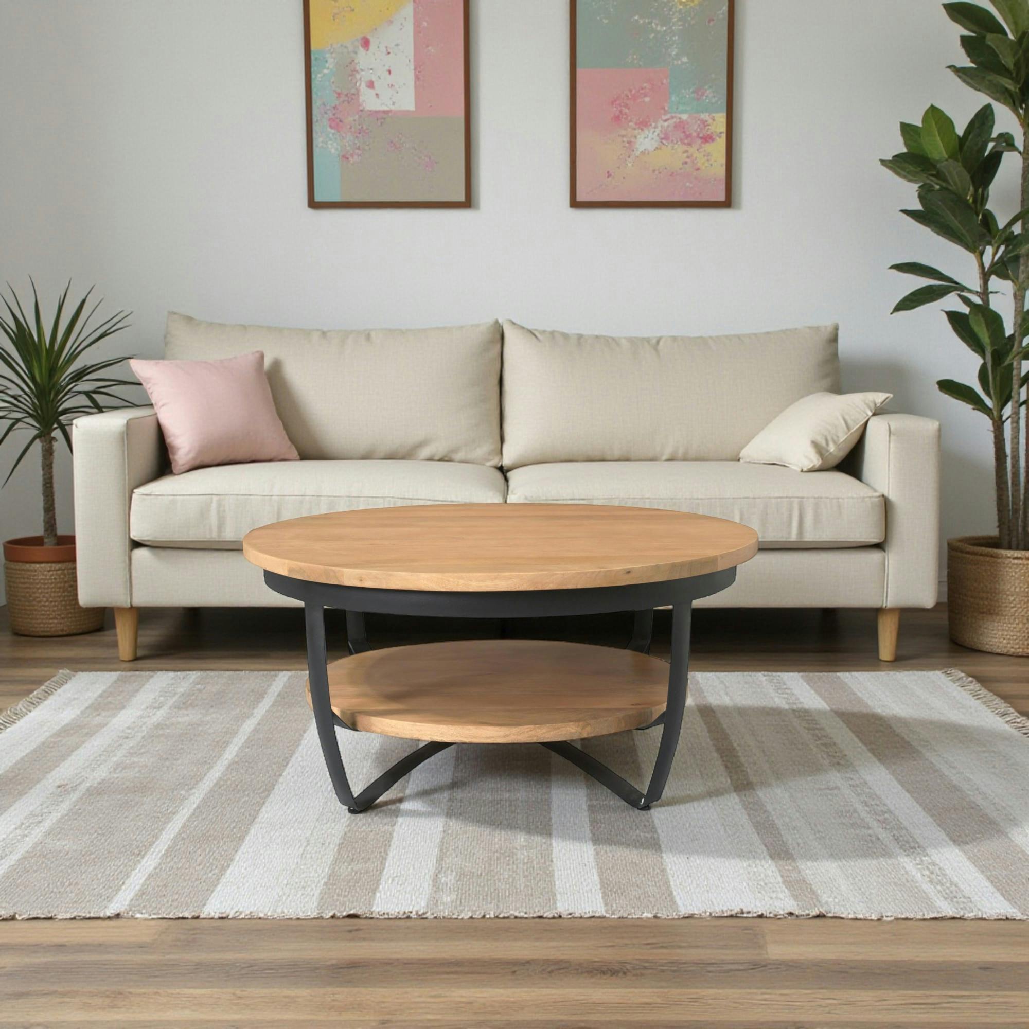 Table basse ronde bois clair et métal Ø70 cm OMAHA