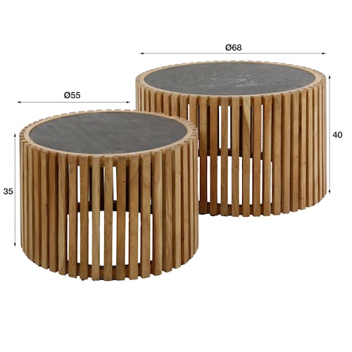 Table basse ronde bois d'acacia et ardoise (lot de 2) MELBOURNE