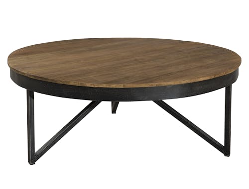 Table basse ronde en bois recycle et metal de style contemporain