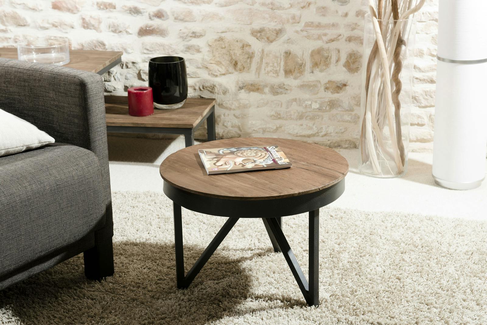 Table basse en bois de teck recyclé 60 CARGO, mobilier de salon