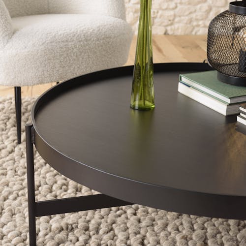 Table basse ronde bois-métal noir CORUMBA