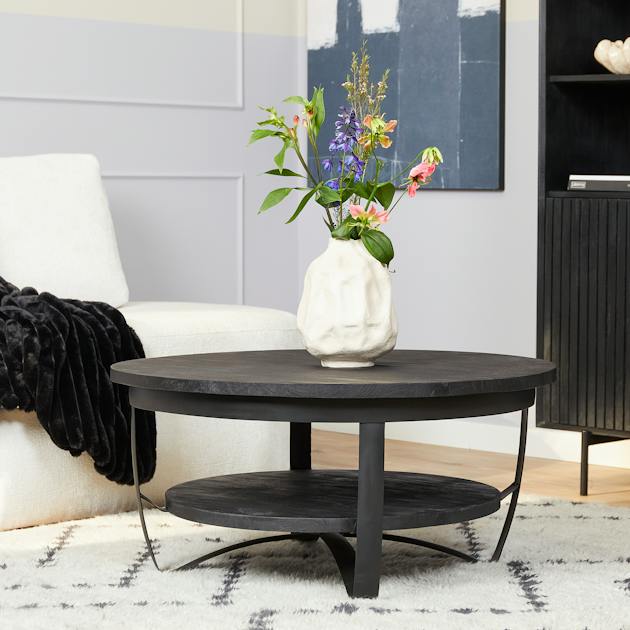 Table basse ronde bois noir et métal Ø70 cm OMAHA | Tables basses ...