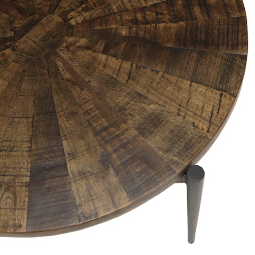 Table basse ronde bois recyclé motif éventail 80 cm KORKAI