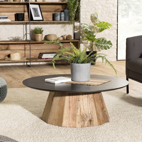 Table basse ronde bois recyclé pin CRACOVIE