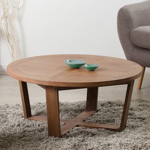 Table basse ronde en bois de style contemporain