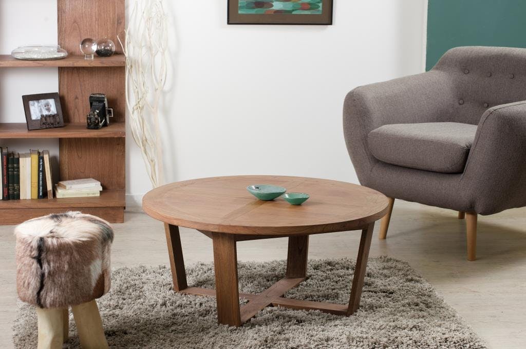 Table basse ronde en bois de style contemporain
