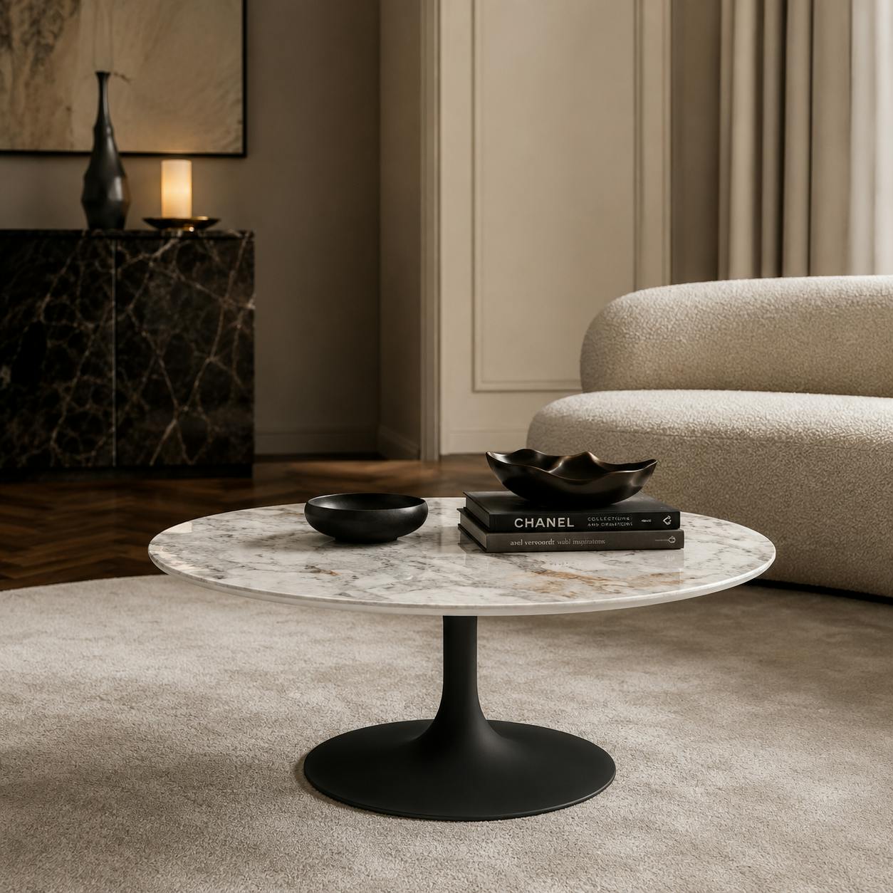 Table basse ronde céramique effet marbre blanc LOMBARDIE