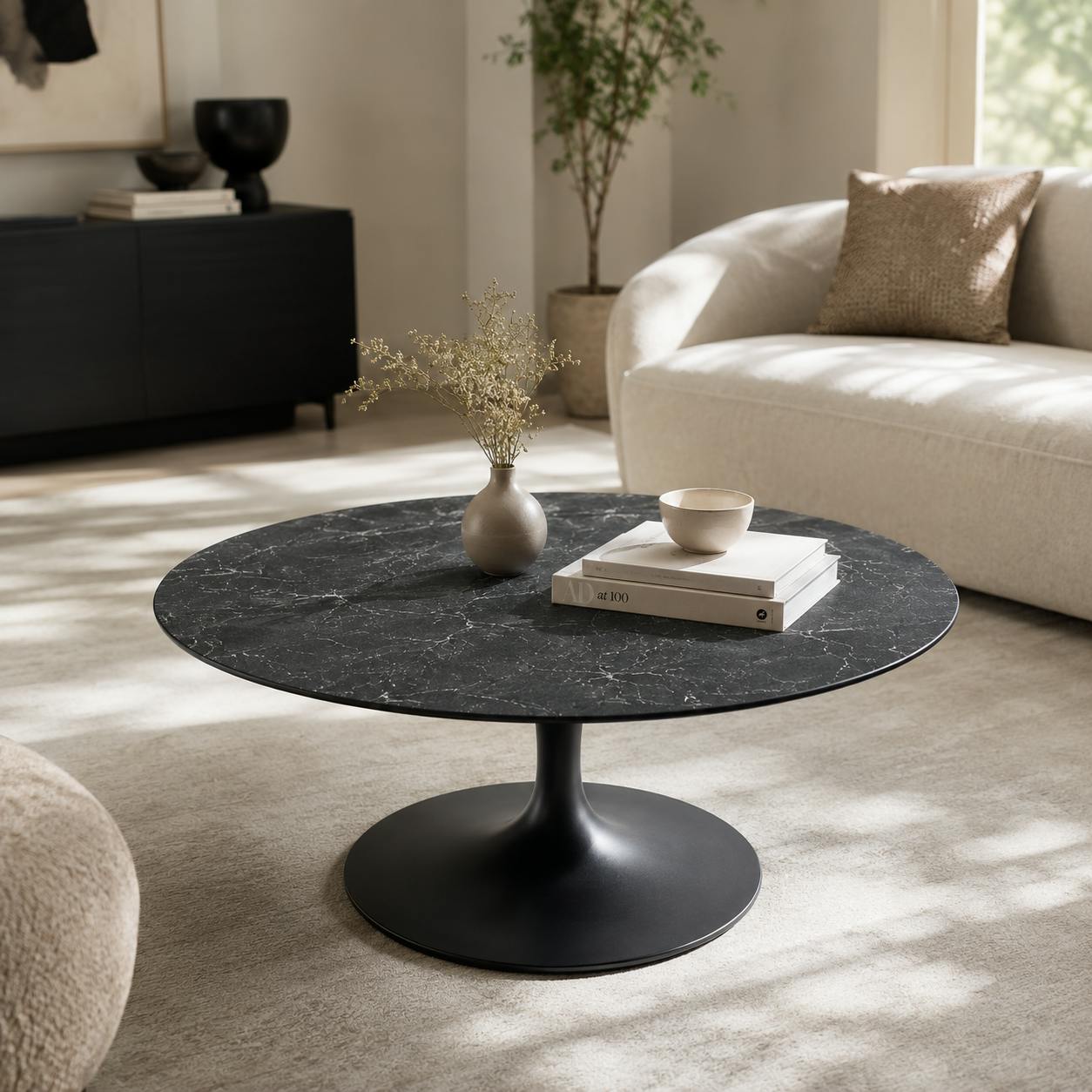 Table basse ronde céramique effet marbre gris LOMBARDIE