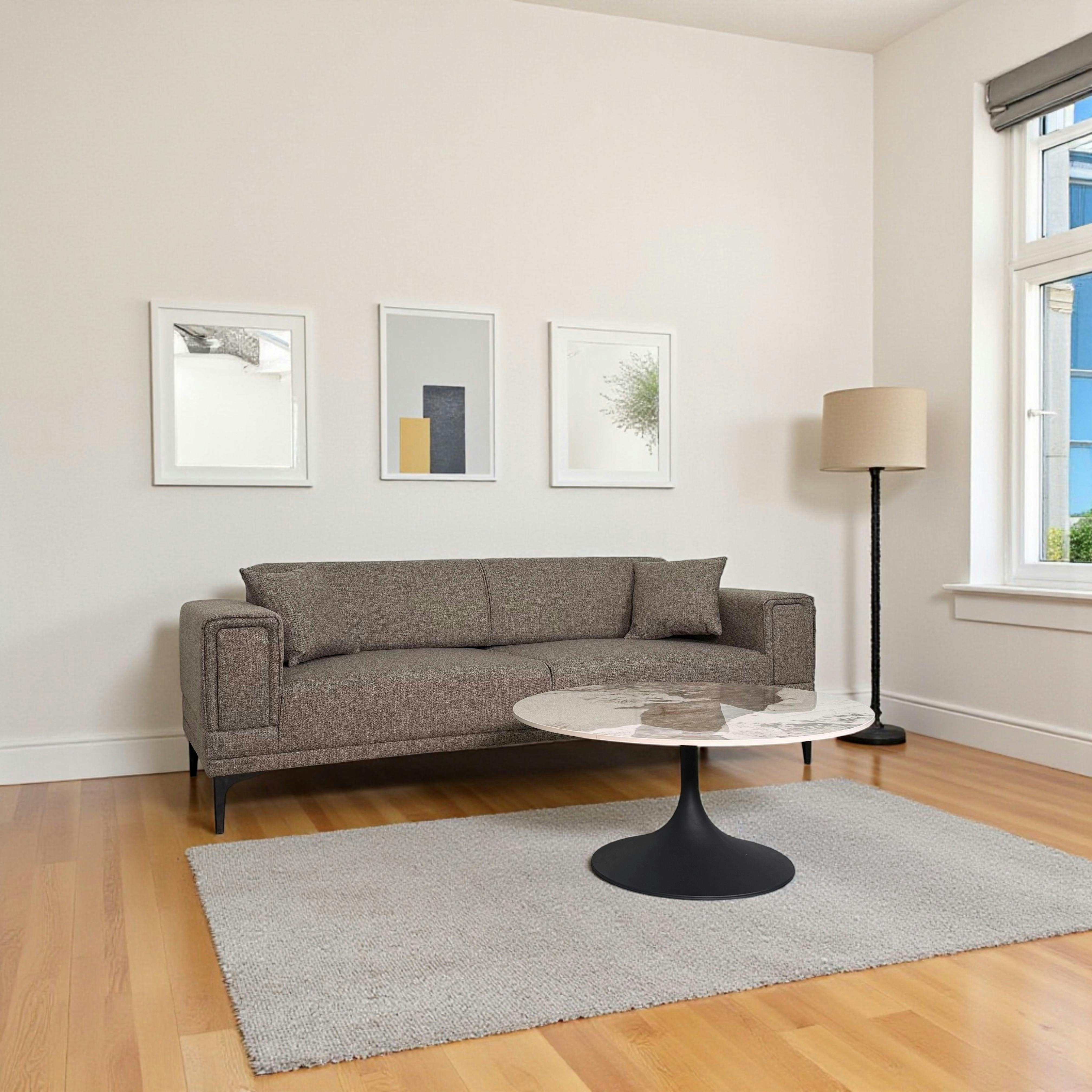 Table basse ronde céramique marbrée, pied tulipe LIGURIE