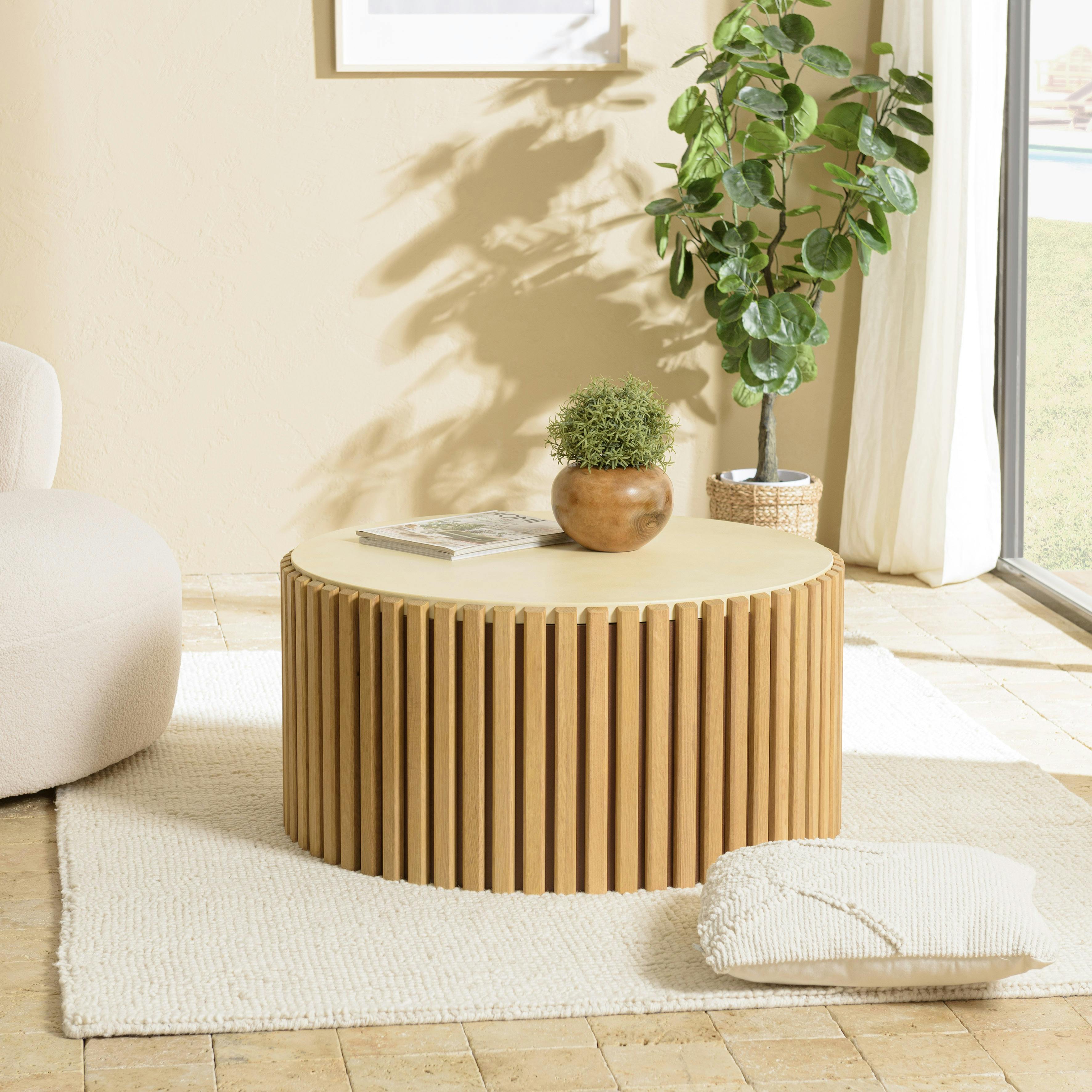 Table basse ronde chêne et béton moderne 84 cm BRASILIA