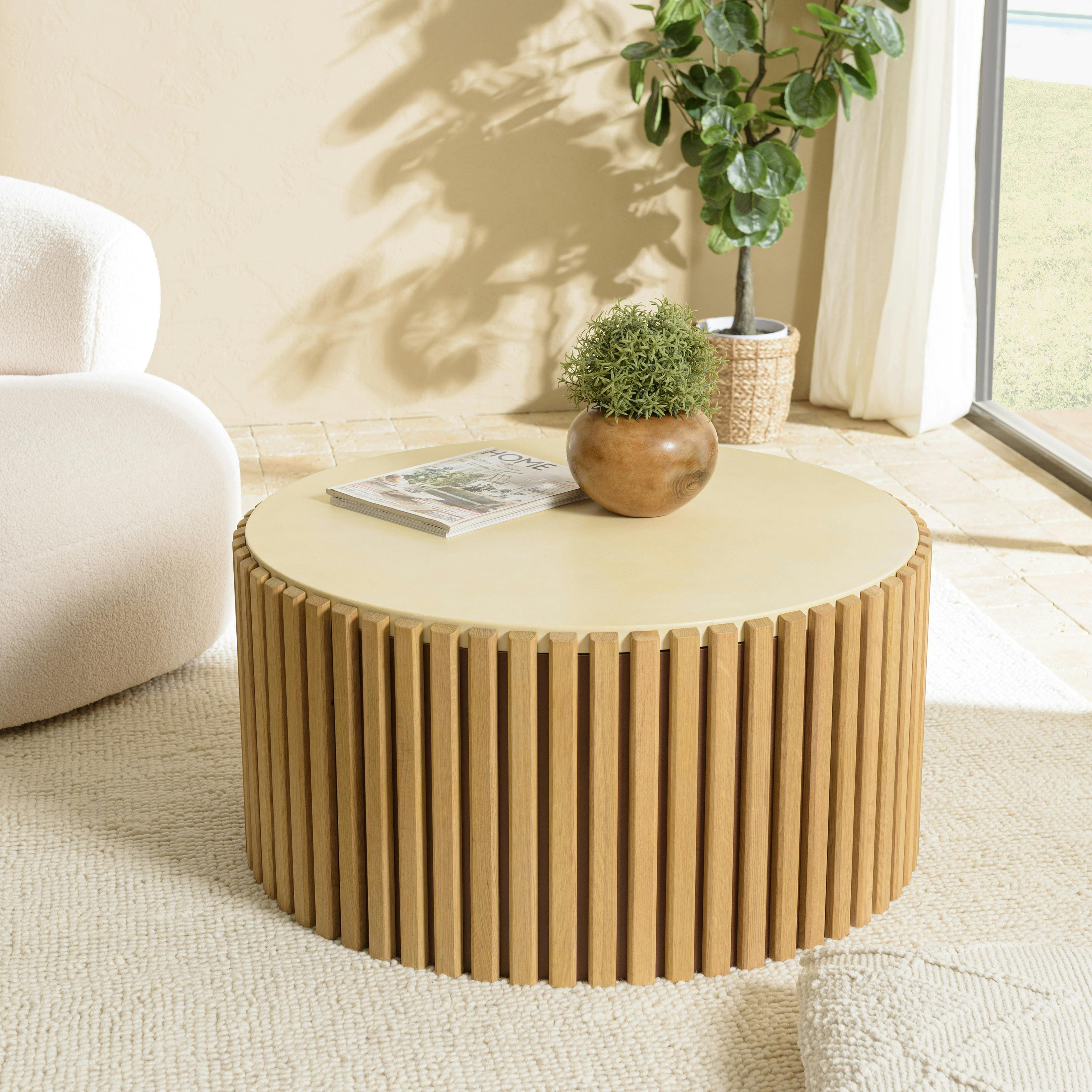 Table basse ronde chêne et béton moderne 84 cm BRASILIA