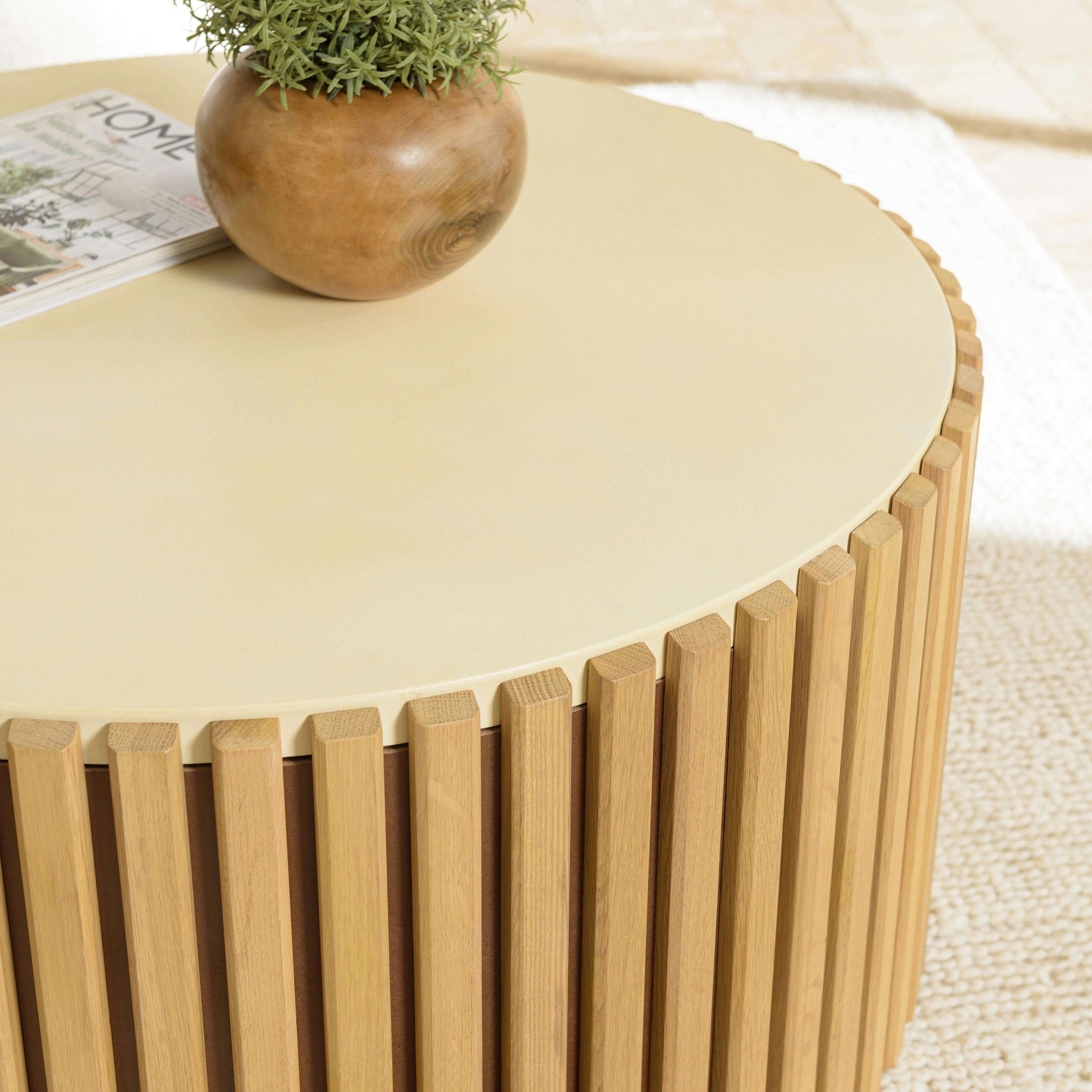 Table basse ronde chêne et béton moderne 84 cm BRASILIA | Tables basses ...
