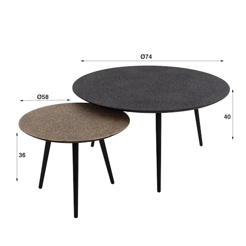 Table basse ronde design couleur anthracite et cuivré (2 pièces) RALF