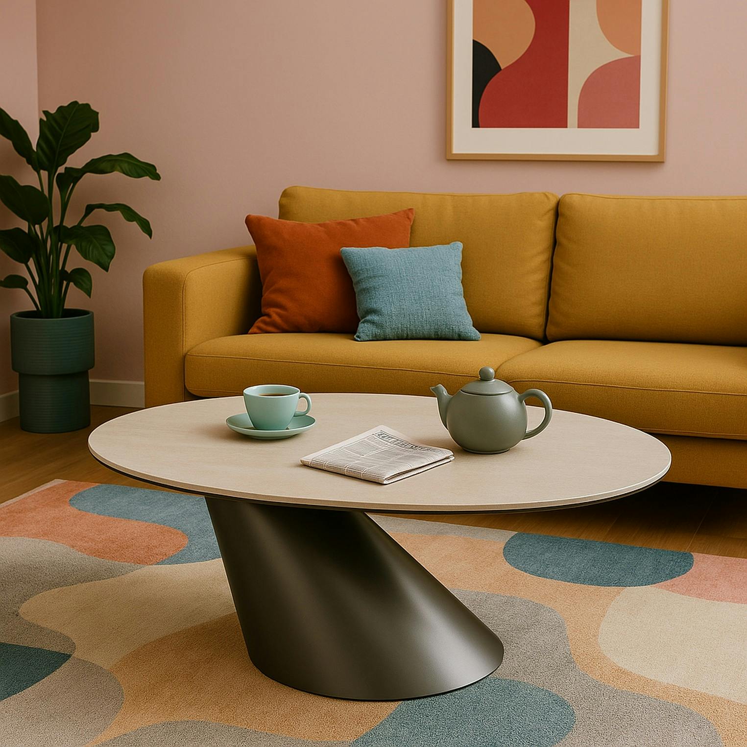 Table basse ovale design en céramique blanche GIULIA