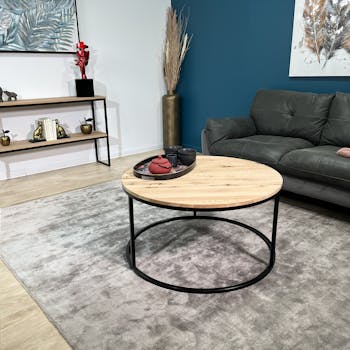 Table basse ronde diamètre 90 cm en chêne blanc PALERME
