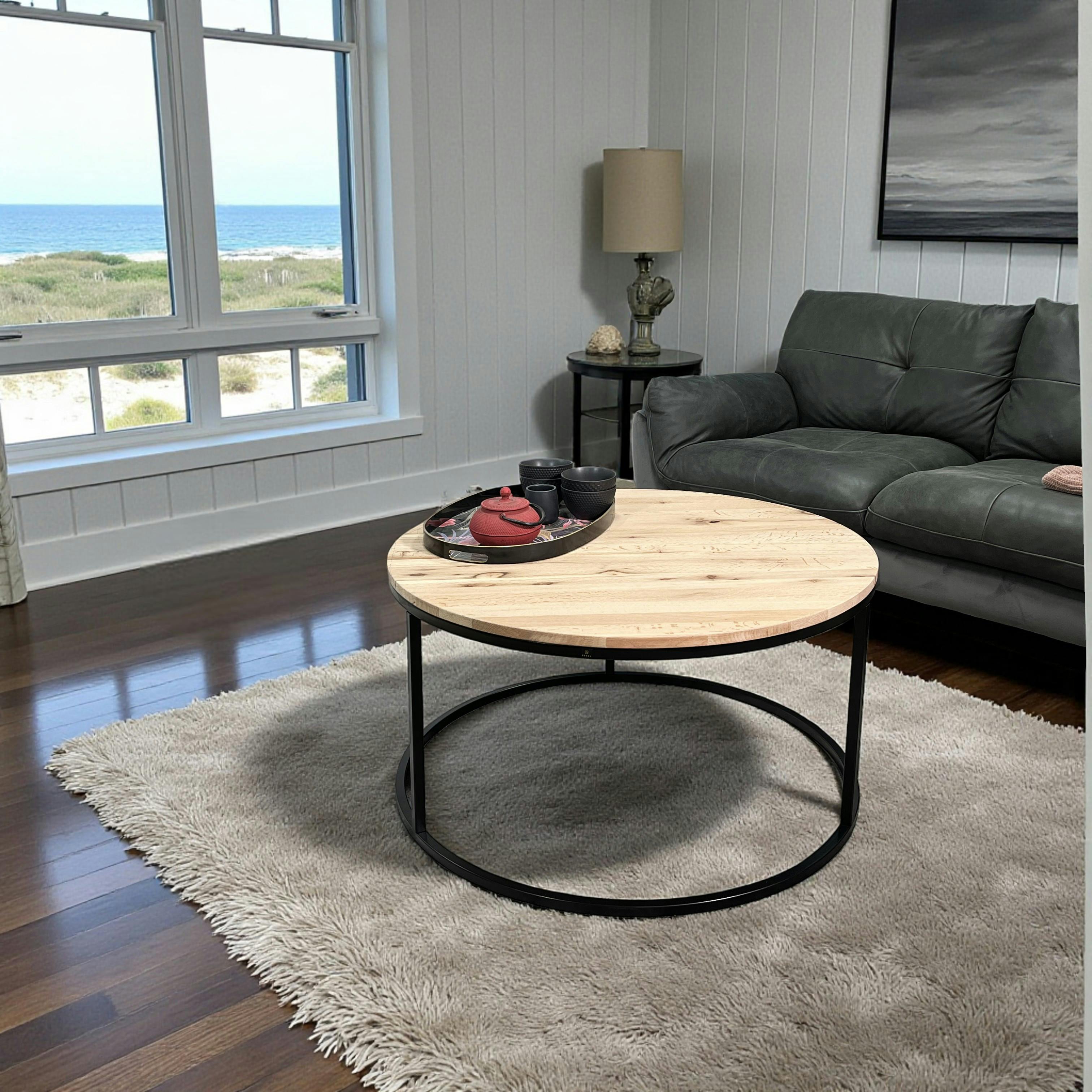 Table basse ronde diamètre 90 cm en chêne blanc PALERME